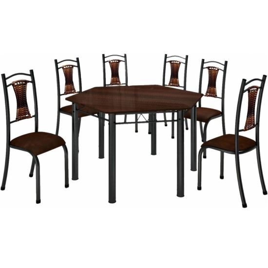 Conjunto Madmelos 06 cadeiras com encosto tampo de ardosia Madeirado sextavada - Preto