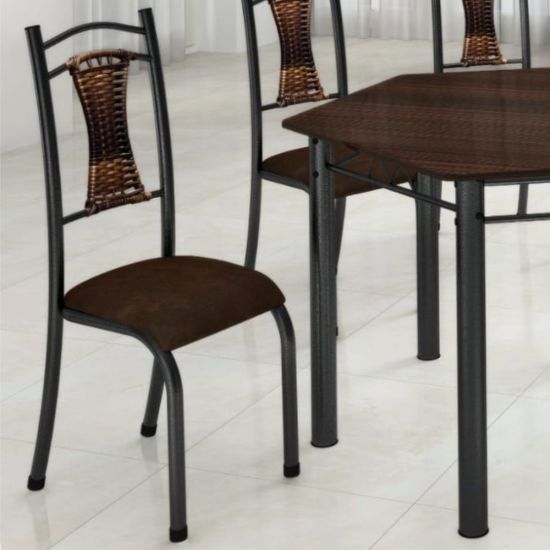 Conjunto Madmelos 06 cadeiras com encosto tampo de ardosia Madeirado sextavada - Preto