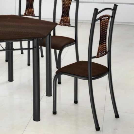 Conjunto Madmelos 06 cadeiras com encosto tampo de ardosia Madeirado sextavada - Preto