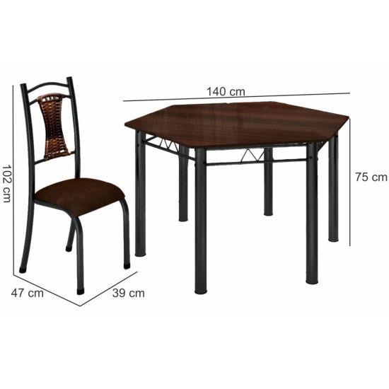 Conjunto Madmelos 06 cadeiras com encosto tampo de ardosia Madeirado sextavada - Preto