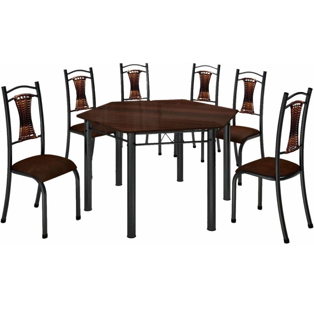 Conjunto Madmelos 06 cadeiras com encosto tampo de ardosia Madeirado sextavada - Preto