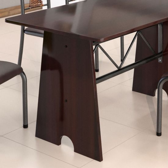 Conjunto Madmelos 6 cadeiras com encosto em junco tampo e base de pedra ardosia madeirado  - craqueado preto