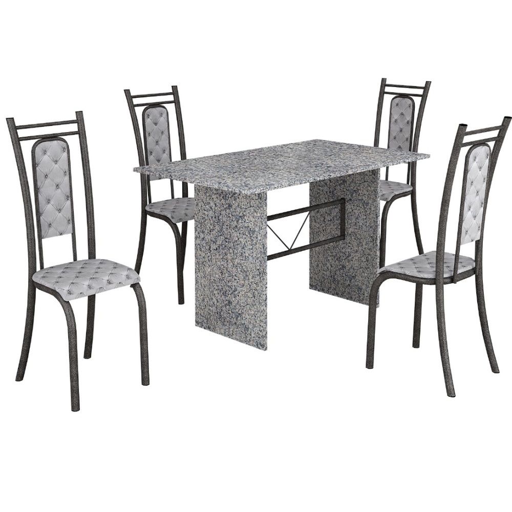 Conjunto de Mesa Teixeira tampo e pés de granito ocre com 4 cadeiras craqueadas - Preto