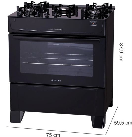 Fogão Altas 5 Bocas Mônaco Top Glass Automático Bivolt - Preto