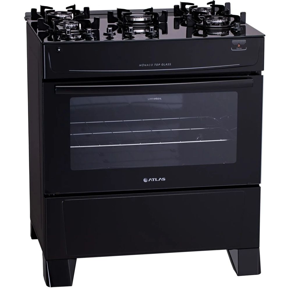 Fogão Altas 5 Bocas Mônaco Top Glass Automático Bivolt - Preto