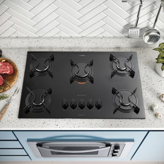 Cooktop Atlas UTOP 5 bocas com mesa de vidro preto bivolt