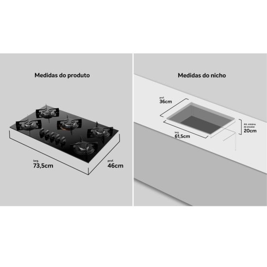 Cooktop Atlas UTOP 5 bocas com mesa de vidro preto bivolt