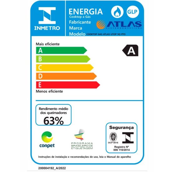 Cooktop Atlas UTOP 5 bocas com mesa de vidro preto bivolt