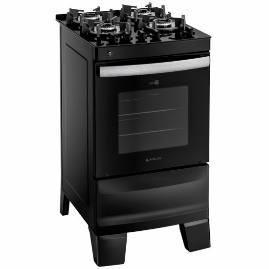 Fogão Atlas New Agile UP Glass com mesa de vidro 4 bocas preto Bivolt
