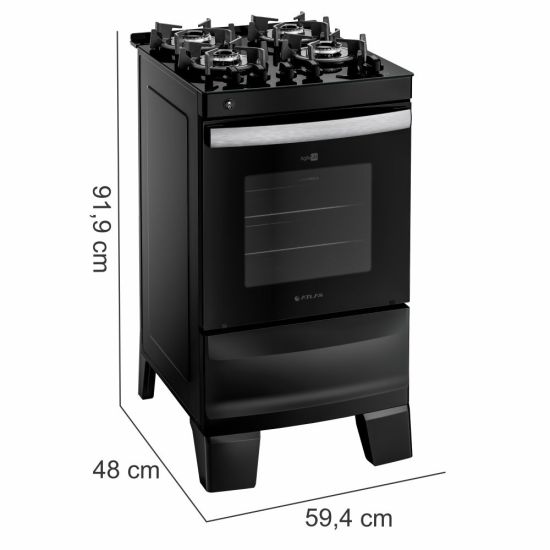 Fogão Atlas New Agile UP Glass com mesa de vidro 4 bocas preto Bivolt