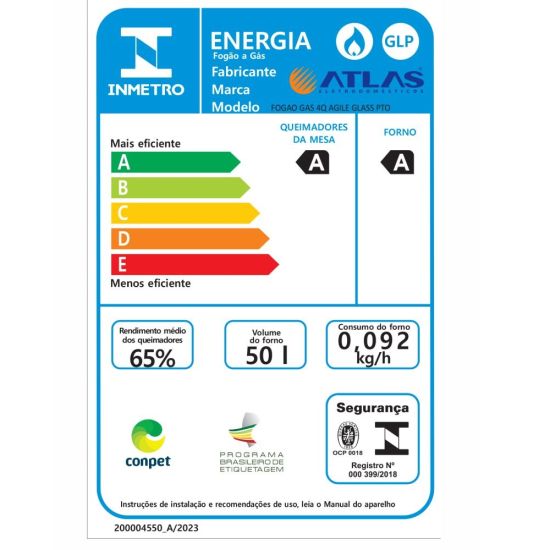 Fogão Atlas New Agile UP Glass com mesa de vidro 4 bocas preto Bivolt