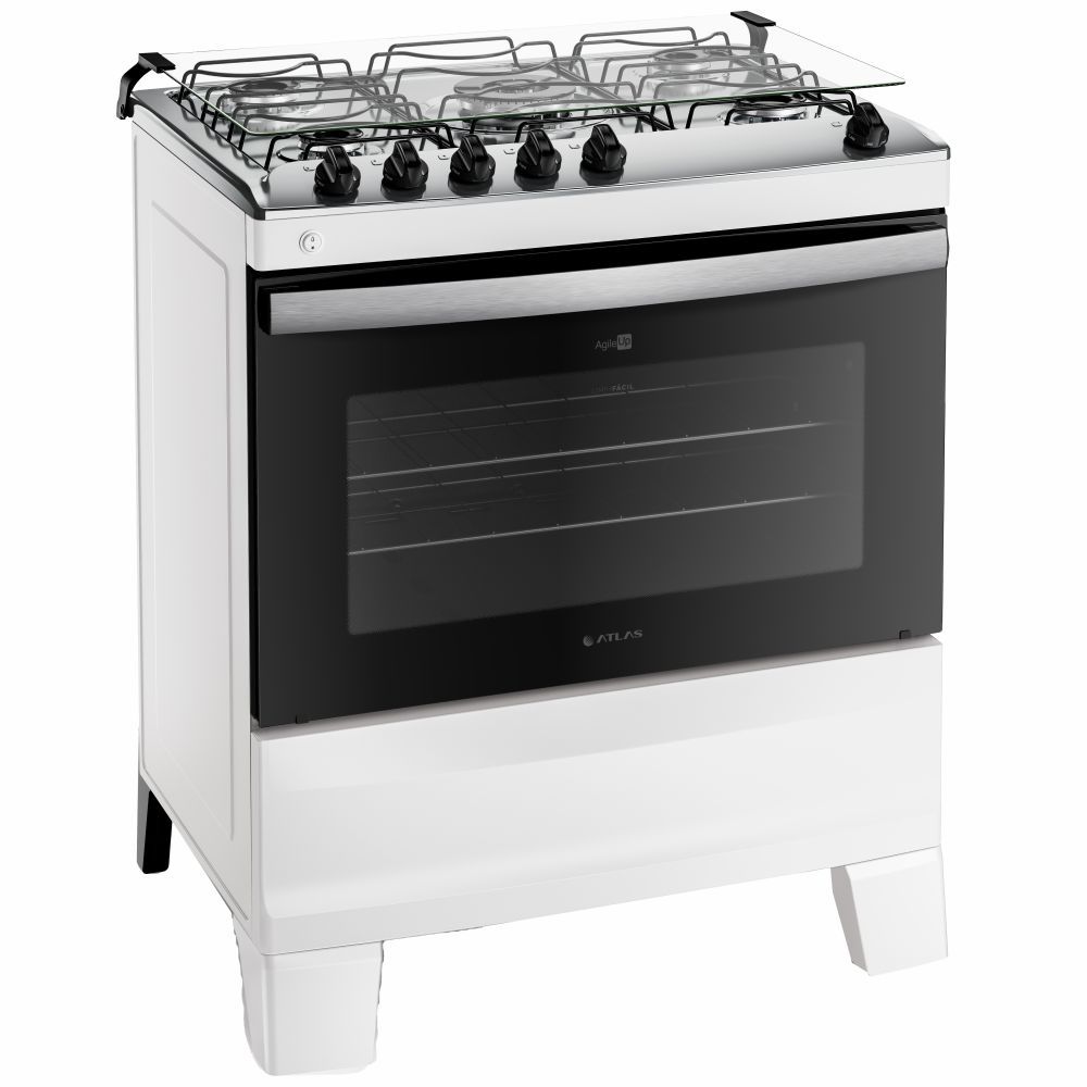 Fogão Atlas Agile UP 5 bocas automático mesa de inox Branco Bivolt