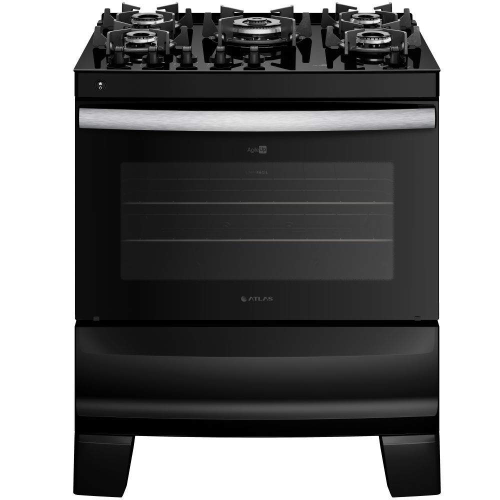 Fogão Atlas New Agile UP Glass 5 bocas mesa de vidro automático Preto Bivolt