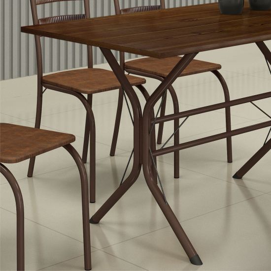 Conjunto de Mesa Teixeira Macaé Cabo Frio com 6 cadeiras com encosto em Ratam tampo em pedra Marrom Madeirado