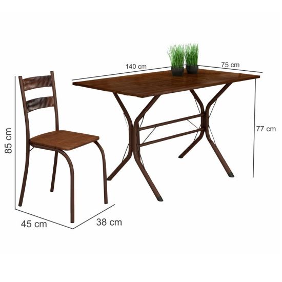 Conjunto de Mesa Teixeira Macaé Cabo Frio com 6 cadeiras com encosto em Ratam tampo em pedra Marrom Madeirado