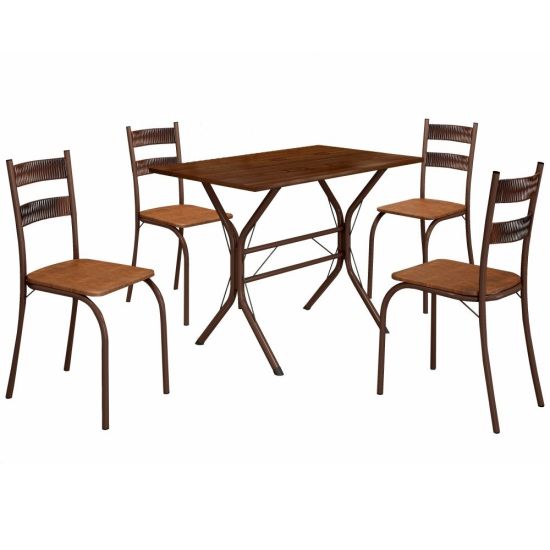 Conjunto de Mesa Teixeira Macaé Cabo Frio com 4 cadeiras com encosto em Ratam tampo em pedra Marrom Madeirado