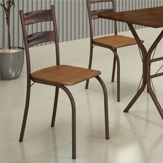 Conjunto de Mesa Teixeira Macaé Cabo Frio com 4 cadeiras com encosto em Ratam tampo em pedra Marrom Madeirado