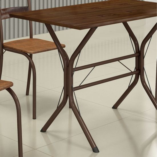 Conjunto de Mesa Teixeira Macaé Cabo Frio com 4 cadeiras com encosto em Ratam tampo em pedra Marrom Madeirado