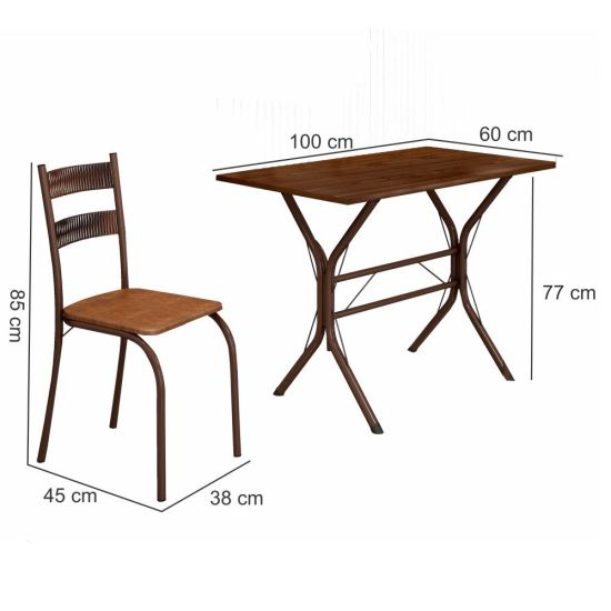 Conjunto de Mesa Teixeira Macaé Cabo Frio com 4 cadeiras com encosto em Ratam tampo em pedra Marrom Madeirado