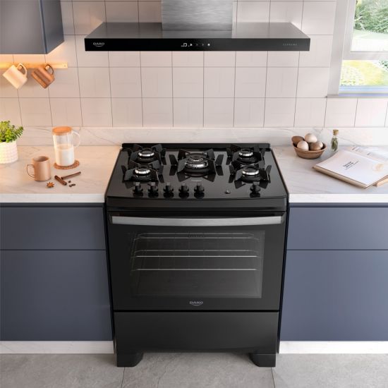 Fogão Dako Supreme Glass 5 bocas com acendimento automático mesa de vidro temperado bivolt Preto