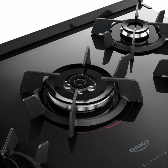 Fogão Dako Supreme Glass 5 bocas com acendimento automático mesa de vidro temperado bivolt Preto