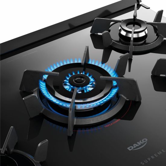 Fogão Dako Supreme Glass 5 bocas com acendimento automático mesa de vidro temperado bivolt Preto