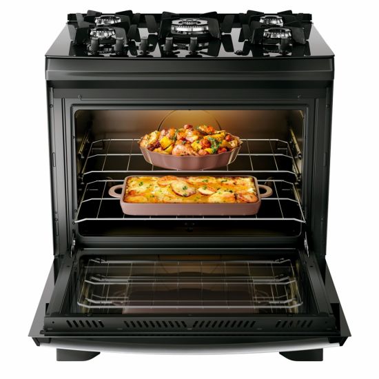 Fogão Dako Supreme Glass 5 bocas com acendimento automático mesa de vidro temperado bivolt Preto