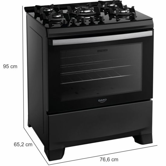 Fogão Dako Supreme Glass 5 bocas com acendimento automático mesa de vidro temperado bivolt Preto