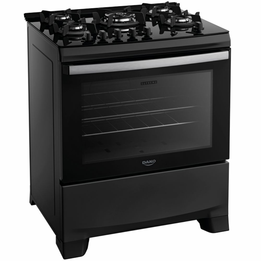 Fogão Dako Supreme Glass 5 bocas com acendimento automático mesa de vidro temperado bivolt Preto