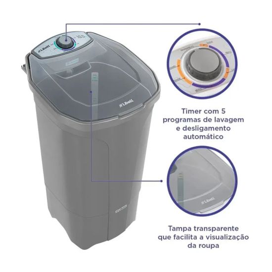 Tanquinho lavadora Libell 10 kilos semiautomática com lavagem por turbilhonamento 127V Prata