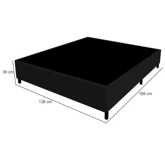 Base Casal Gazin Sommier largura de 138 cm e altura de 39 cm em tecido suede Preto