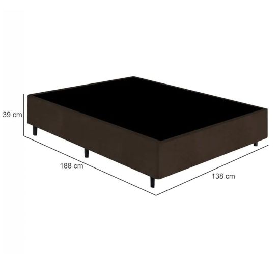 Base Casal Gazin Sommier largura de 138 cm e altura de 39 cm em tecido suede Marrom