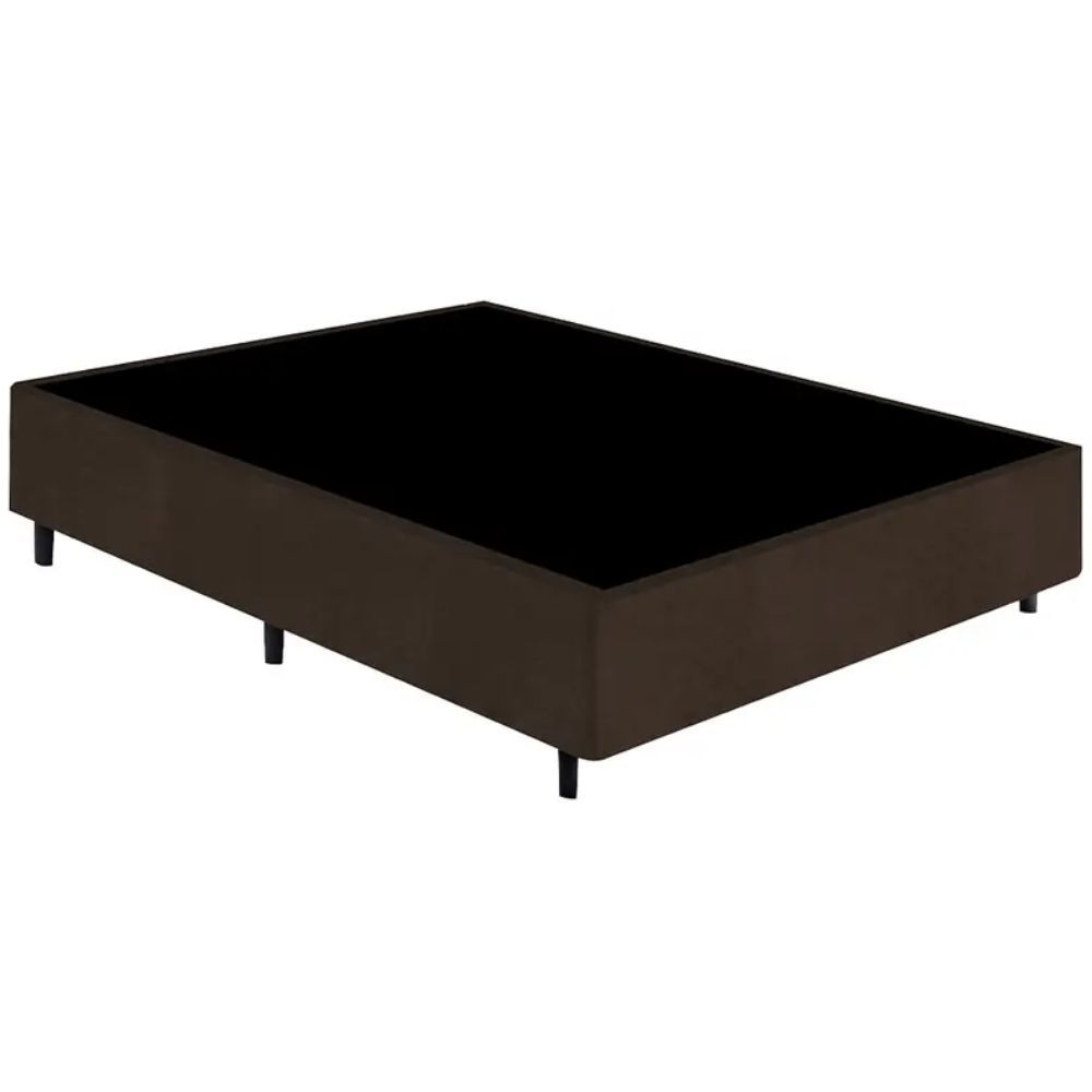 Base Casal Gazin Sommier largura de 138 cm e altura de 39 cm em tecido suede Marrom