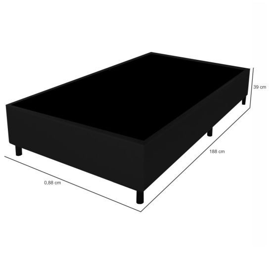 Base Solteiro Gazin Sommier largura de 88 cm e altura de 39 cm em tecido suede Preto