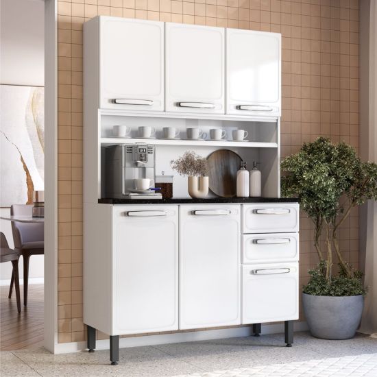 Kit de Cozinha Bertolini Evidence em aço R715667046 com 6 portas 2 gavetas e vidro largura de 120 cm Branco