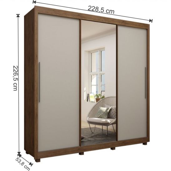 Guarda Roupas casal Gelius Royale com 228,5 cm de Largura 3 portas de correr com espelho - Madeirado/OFF White