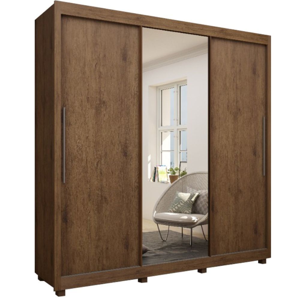 Guarda Roupas casal Gelius Royale com 228,5 cm de Largura 3 portas de correr com espelho - Madeirado/OFF White