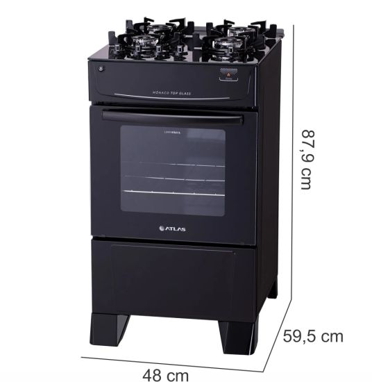 Fogão Altas 4 Bocas Mônaco Top Glass Automático Bivolt - Preto