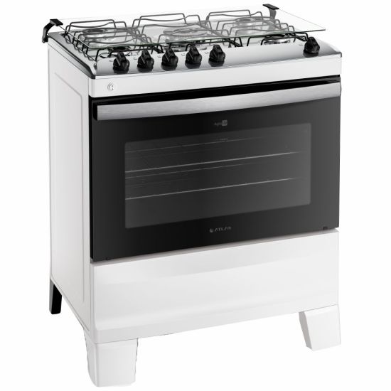 Fogão Atlas Agile UP 5 bocas automático mesa de inox Branco Bivolt