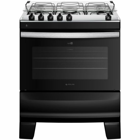 Fogão Atlas Agile UP 5 bocas automático mesa de inox Preto Bivolt