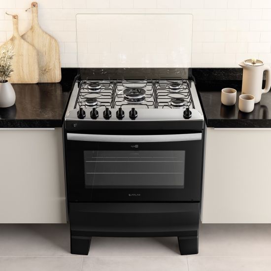 Fogão Atlas Agile UP 5 bocas automático mesa de inox Preto Bivolt