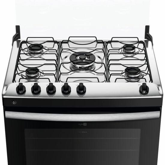Fogão Atlas Agile UP 5 bocas automático mesa de inox Preto Bivolt