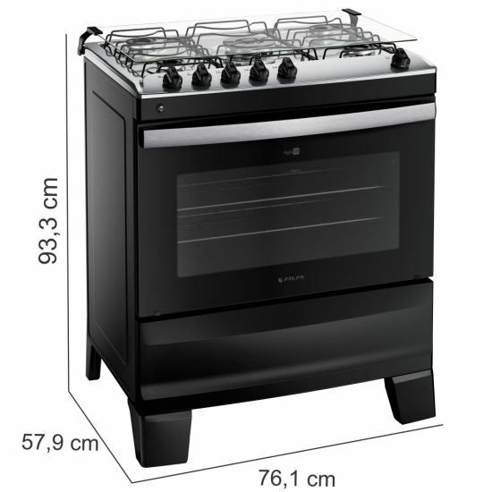 Fogão Atlas Agile UP 5 bocas automático mesa de inox Preto Bivolt