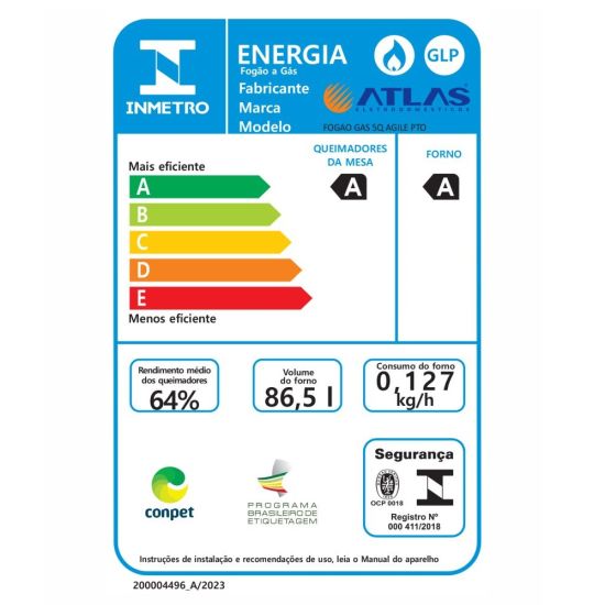 Fogão Atlas Agile UP 5 bocas automático mesa de inox Preto Bivolt