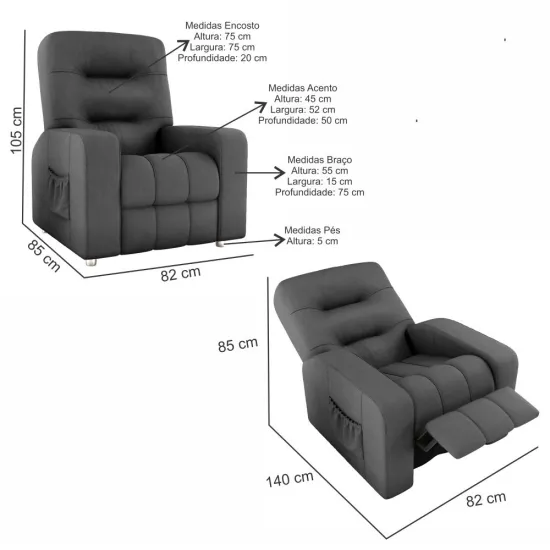 Poltrona do Papai Reclinável Matrix Azera Em Tecido Suede Cinza
