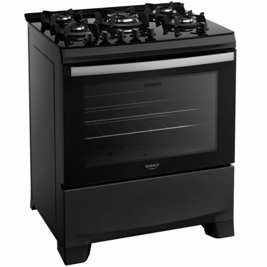 Fogão Dako Supreme Glass 5 bocas com acendimento automático mesa de vidro temperado bivolt Preto