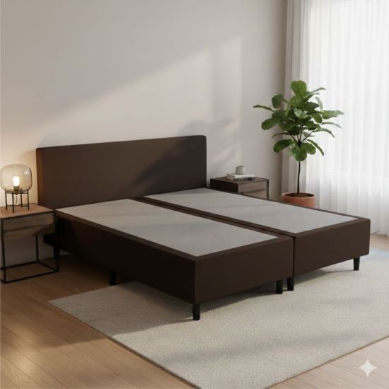 Base Casal Queen Gazin Sommier largura de 158 cm e altura de 39 cm em tecido suede Marrom 