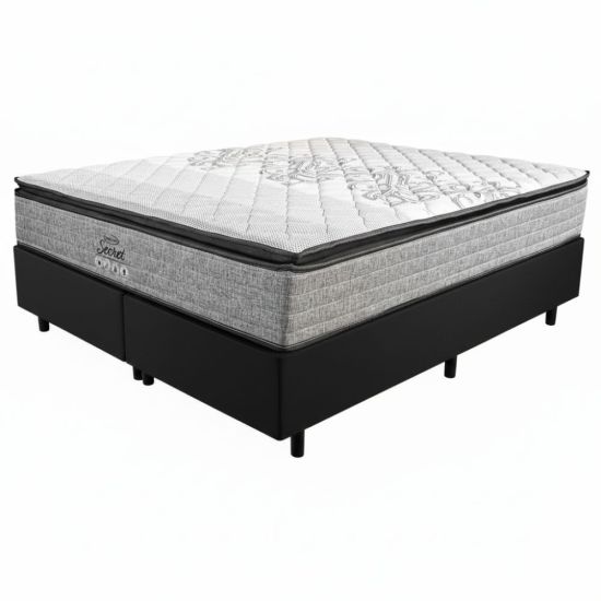 Cama Box Casal Queen Ortho Secret em molas ensacadas com base Gazin Sommier 158 cm Cinza Preto