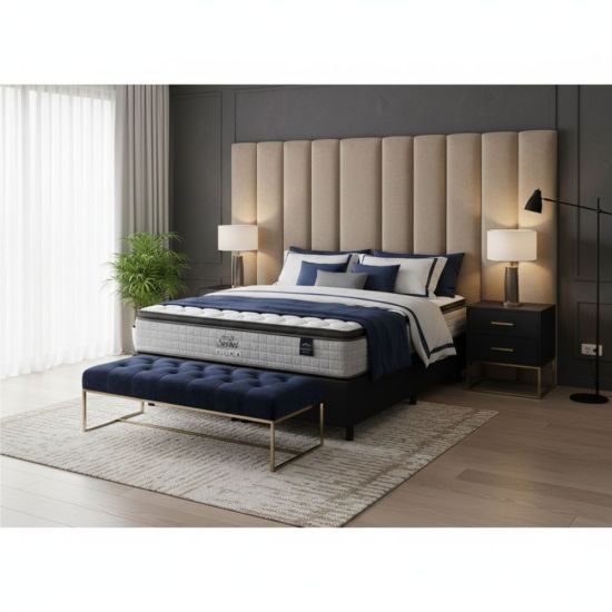 Cama Box Casal Queen Ortho Secret em molas ensacadas com base Gazin Sommier 158 cm Cinza Preto