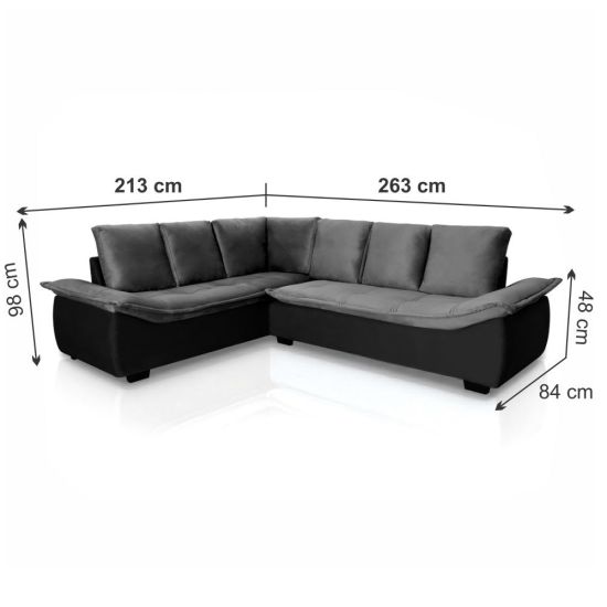 Sofá de Canto Hellen Alphaville Plus 6 lugares braço divã formato de “L” Grafite Preto